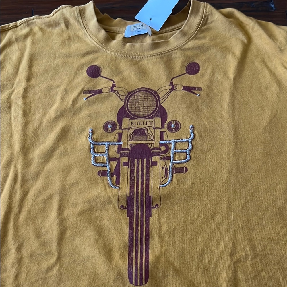 Yellow Short Sleeve Tee with Motorcycle Graphic